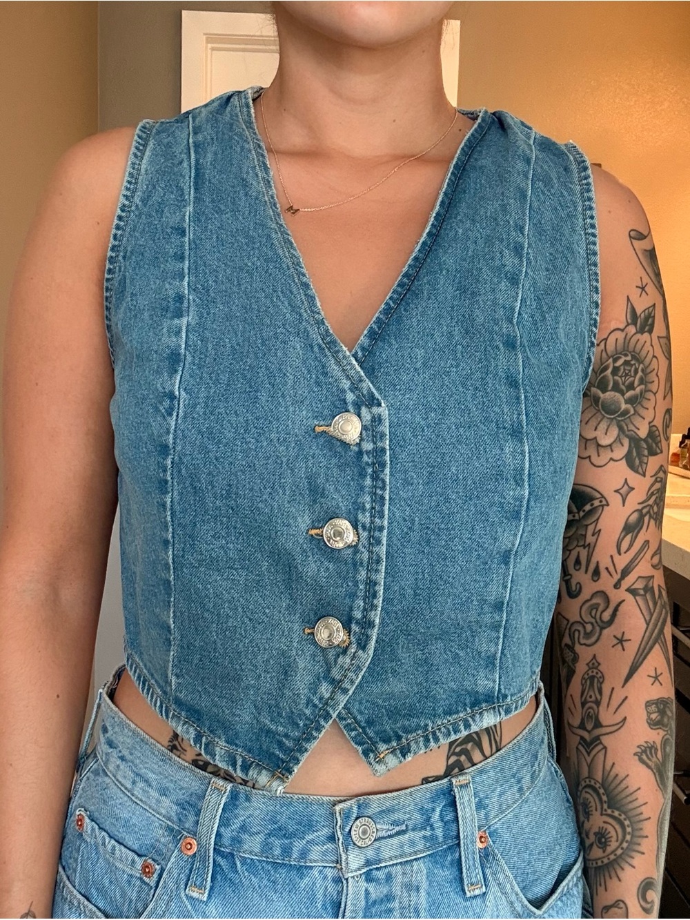 Zara Cropped Denim Vest
